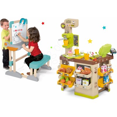 Smoby Set kaviareň s Espresso kávovarom Coffee House a drevená lavica Modulo Space 2v1