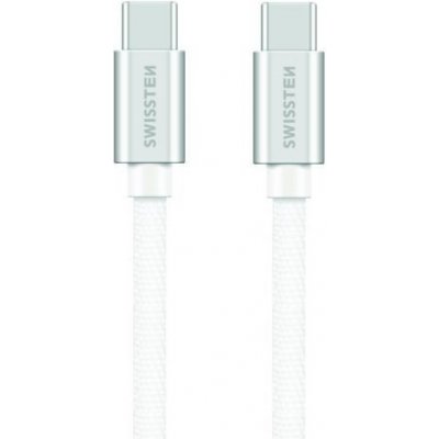 Swissten 71527203 USB-C na USB-C, USB 2.0, zástrčka C - zástrčka C, opletený, 1,2m, stříbrný – Zboží Mobilmania