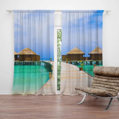 Sablio Závěs Bungalovy na moři: 2ks 140x250cm – Hledejceny.cz