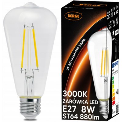 Berge LED žárovka s vkláknem E27 ST64 6W teplá bílá – Zboží Živě