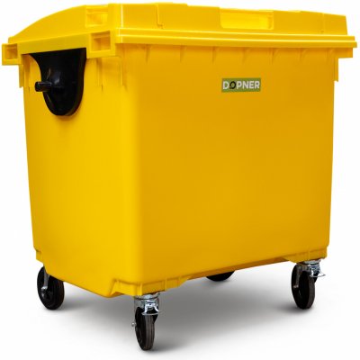 Dopner Plastový kontejner 1100 l, žlutý, ploché víko ve víku