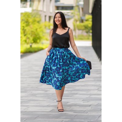 Himalife kolová maxi sukně s kapsami Rose tyrkysová s modrou – Zboží Dáma