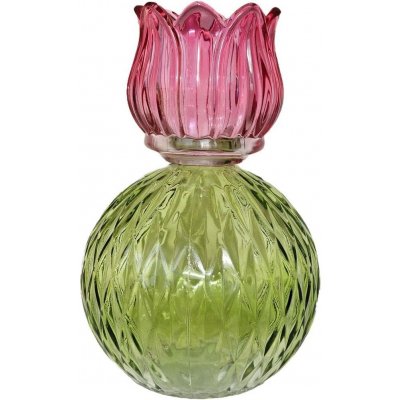 Tmavě růžový skleněný svícen/ váza tulipán Love Tulip - Ø 11*17 cm - daan kromhout – Hledejceny.cz