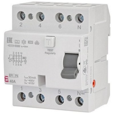 ETI EFI-P4 A 40/0,3 4P 40A 300mA 10kA typ A 002061512 – HobbyKompas.cz