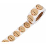 Prima-obchod Papírové samolepky Handmade with love, thank you Ø25 mm, barva 9 (Handmade) hnědá přírodní – Sleviste.cz