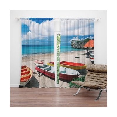 Sablio Závěs Loďky na pláži: 2ks 140x250cm – Hledejceny.cz
