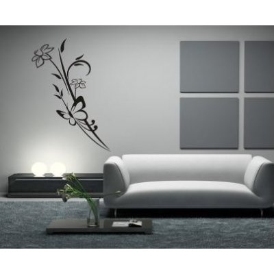 Merci-shop. Samolepka na zeď Motýl a květiny 25 x 60 cm – Zbozi.Blesk.cz