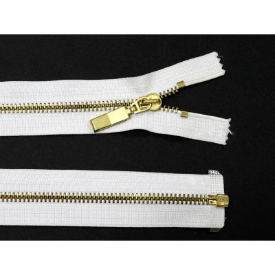Kovový zip no.5 rozepínací 75cm bílý (zlaté zoubky, ozdobný přívěsek) – Zboží Dáma