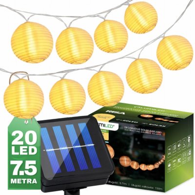 Girlanda solární zahradní 20x LED Ozdobne Lampiony 7.59m Teplá bílá 3000K RISA LUMILED LUMSOL0090 – Hledejceny.cz