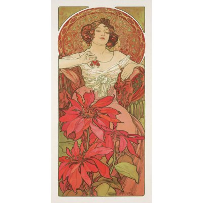 Obrazová reprodukce Ruby from The Precious Stones Series (Beautiful Distressed Art Nouveau Lady) - Alphonse / Alfons Mucha, (20 x 40 cm) – Zbozi.Blesk.cz