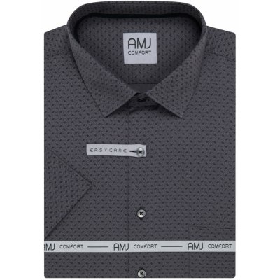 AMJ pánská košile krátký rukáv regular fit puntíky a čárky cik-cak VKBR1361 šedá