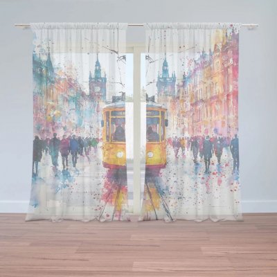 Sablio Záclony Žlutá tramvaj Paint: 2ks 150x250cm – Zboží Mobilmania