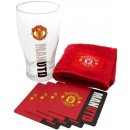 CurePink Bar set sklenice s tácky a ručníkem FC Manchester United Wordmark DWEP13MNBRSET 470 ml