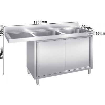 G.Gastro Dřezová skříňka k myčce - 1800x600 mm - s 2 dřezy vpravo - 13213 – Zboží Dáma