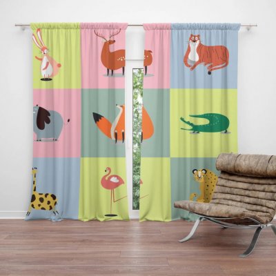 Sablio Závěs Zvířátka ze Zoo: 2ks 140x250cm – Hledejceny.cz