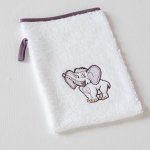 Veba LOTA bílá s výšivkou Slůně tmavá fialová lemovka 15x24 cm žínka – Sleviste.cz