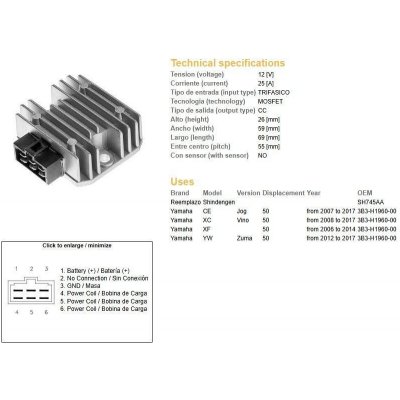 DZE regulátor napětí YAMAHA CE 50 JOG 07-17; XC 50 VINO 08-14; XF 50 06-14; YW 50 ZUMA 12-17 (3B3-H1960-00) MOFSET (35A) – Hledejceny.cz