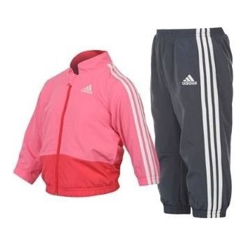 Adidas 3 Stripe Hooded Jog Suit Baby Pink White