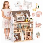 Ecotoys Dřevěný domeček pro panenky Laura 3 patra 5 místností 15 kusů nábytku – Hledejceny.cz