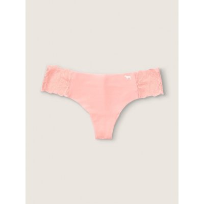 Victoria's Secret PINK bezešvá tanga Lace Trim No Show Thong Růžová – Zboží Mobilmania