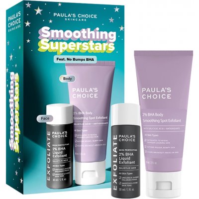 Paula's Choice Smoothing Superstars vyhlazující kosmetika na obličej a tělo peeling 30 ml + exfoliační mléko 60 ml kosmetická sada – Hledejceny.cz