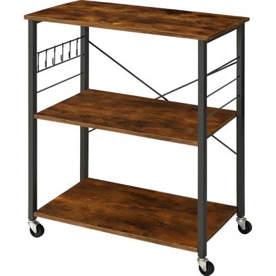 Servírovací stolek kolečka kov dřevo černá vintage hnědá NoBi JAKARTA – Zboží Dáma