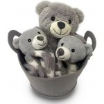 Mikro trading Medvídek plyšový 20 cm sedící s chrastítkem a usínáčkem v košíku šedá – Zbozi.Blesk.cz