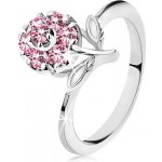 Šperky eshop prsten s blýskavým zirkonovým kvítkem v růžové úzká lesklá ramena G10.13 – Zboží Mobilmania