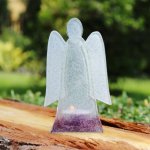 Skleněný anděl - svícen na čajovou svíčku 14 cm (bílo-barevný)