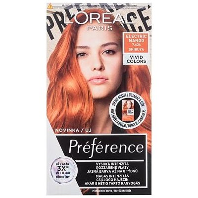 L'Oréal Paris Préférence Vivid Colors barva na vlasy na barvené vlasy na všechny typy vlasů 7,434 Electric Mango 60 ml – Zboží Mobilmania