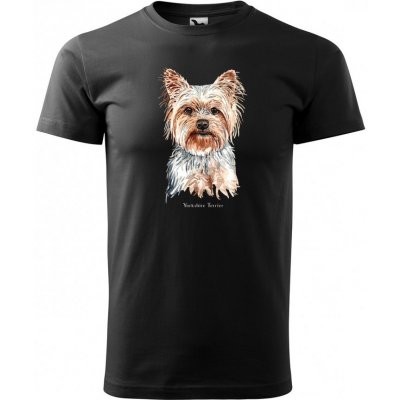 Vysoce kvalitní bavlněné pánské tričko s potiskem psa yorkshire terrier Černá – Zboží Mobilmania
