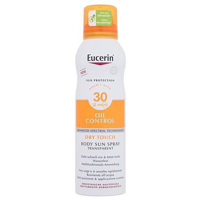 Eucerin Sun Oil Control Body Sun Spray Dry Touch SPF30 voděodolný transparentní sprej na opalování pro aknózní pokožku 200 ml