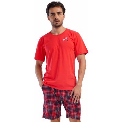 Authentic pánské pyžamo s krátkým rukávem a kraťasy červené kárované 1P1896 červená – Zboží Dáma