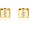 Náušnice Šperky eshop zlaté náušnice obdélník se třemi kulatými čirými zirkony puzetky S4GG243.89
