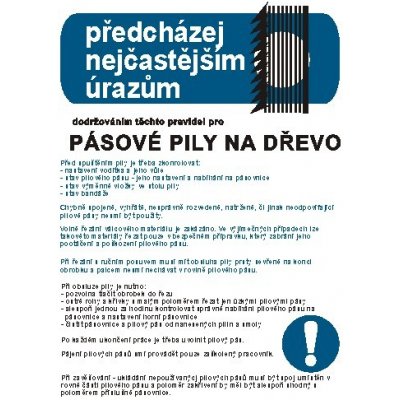 Pravidla bezpečné práce pro pásové pily na dřevo | Samolepka, A3 – Zboží Mobilmania