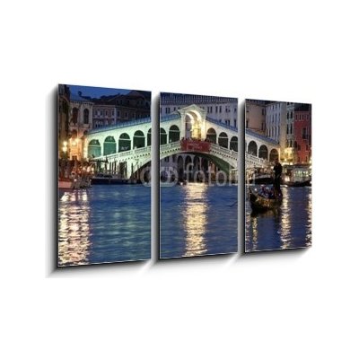 Obraz 3D třídílný - 90 x 50 cm - Le pont du rialto et gondole de nuit venice rialto grand kanál – Zboží Mobilmania