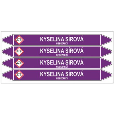 Značení potrubí, kyselina sírová,4 ks, 250 × 26 mm – HobbyKompas.cz