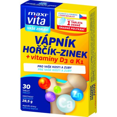 Maxivita Vápník Hořčík Zinek + Vitamíny D3 a K1 30 tablet