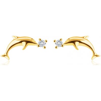 Šperky eshop Puzetové náušnice ze zlata hladký lesklý delfín drobný kulatý zirkon S1GG233.05