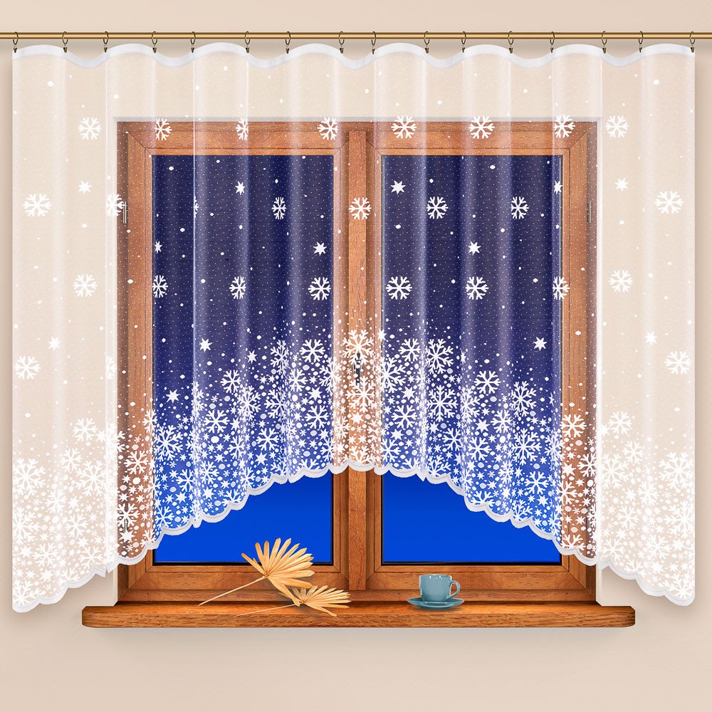 Olzatex kusová záclona VLOČKA 4533, vánoční vzor, jednobarevná bílá, výška  150 cm x šířka 400 cm (na okno) | Srovnanicen.cz