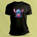 Sandratex Dětské bavlněné tričko Stitch se serdíčkem Černá – Zboží Dáma