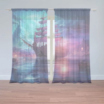 Sablio Záclony Magická plachetnice pod měsícem: 2ks 150x250cm – Zboží Mobilmania