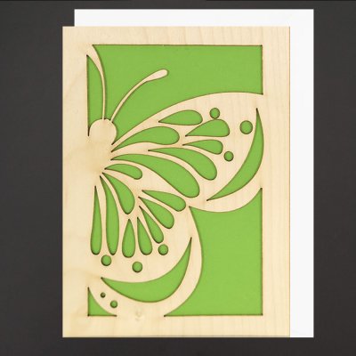AMADEA Dřevěné přáníčko motýl, zelené, A6, bez textu, český výrobek – Zboží Mobilmania