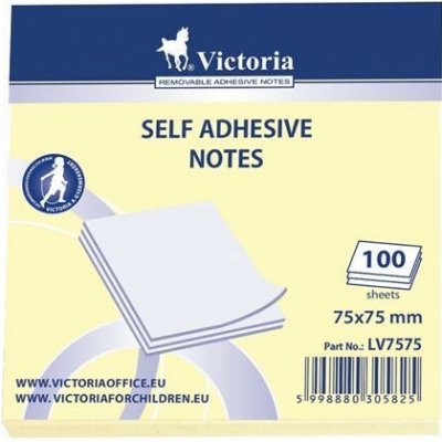 VICTORIA Samolepicí blok na poznámky, 75 × 75 mm, 100 listů, VICTORIA, žlutý 01-565401-LV7575-2013 – Hledejceny.cz