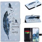 Pouzdro Decor PU kožené peněženkové Samsung Galaxy S20 Plus - ptáci a pírko – Zboží Mobilmania