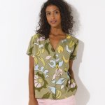 Halenka s krátkými rukávy s maxi potiskem khaki/růžová – Zboží Dáma