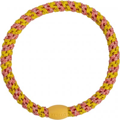 KKNEKKI Gumička do vlasů Kknekki Slim Coral Glitter Stripe, žlutá barva, textil – Sleviste.cz