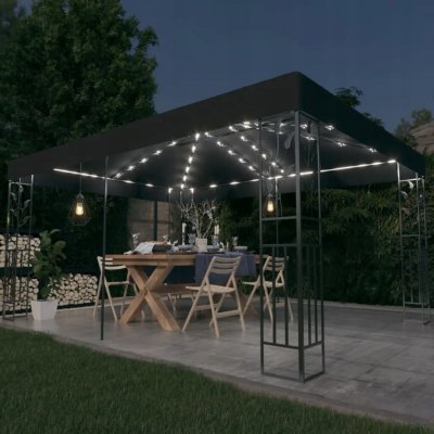 vidaXL Pavilon s dvojitou střechou a pohádkovými světly LED 3x4 m antracitový – Sleviste.cz