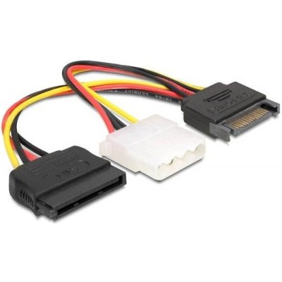 Delock 65235 Power Adapter SATA 15-pin samec > Molex samice 4-pin + SATA 15-pin samice, 16,5cm – Zbozi.Blesk.cz