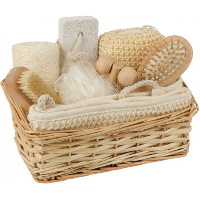 CROLL & DENECKE Wellness v proutěném koši Dárková sada tylová houba + lufa + kartáč na nehty + kartáč na vlasy + sisalová houba + pemza + masážní váleček + sisalový mycí masážní pás dárková dada – Hledejceny.cz